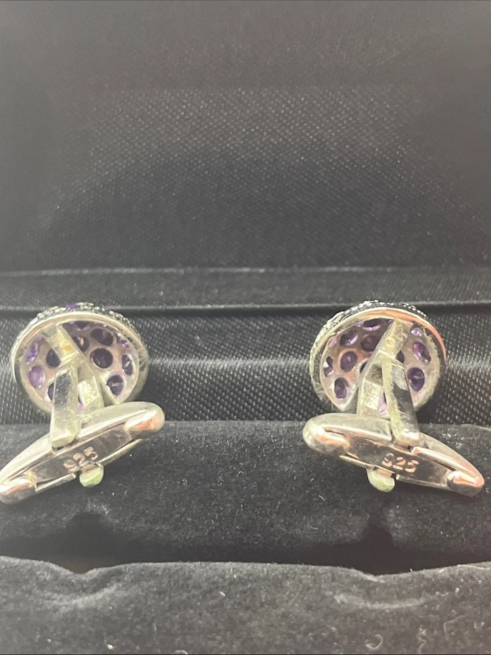 925 silver & amethyst dome cufflinks Handmade- One of a Kind Pre Owned